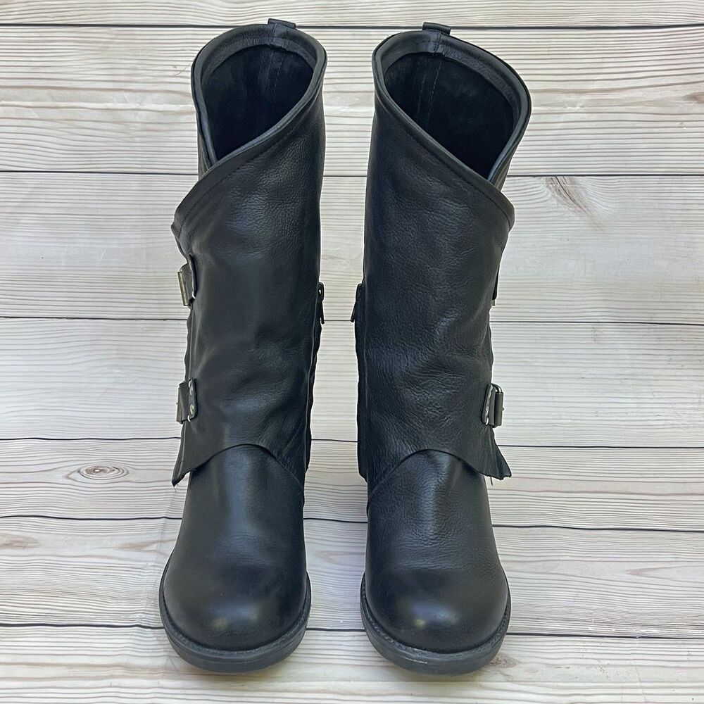 Coolway Alida Moto Boots Womens 39 EU/8-8.5 US Black Leather Biker Buckle Spain - Picture 6 of 16